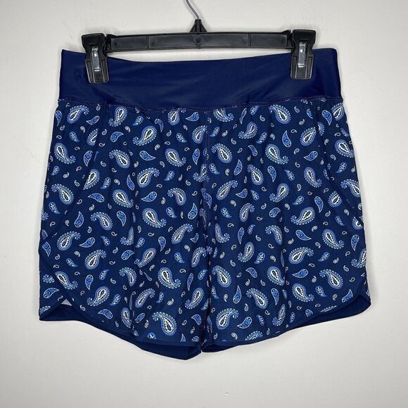 LANDS END Swim Short Womens 2 Navy Paisley Print NEW 5" Comfort Waist Pockets - Picture 1 of 7